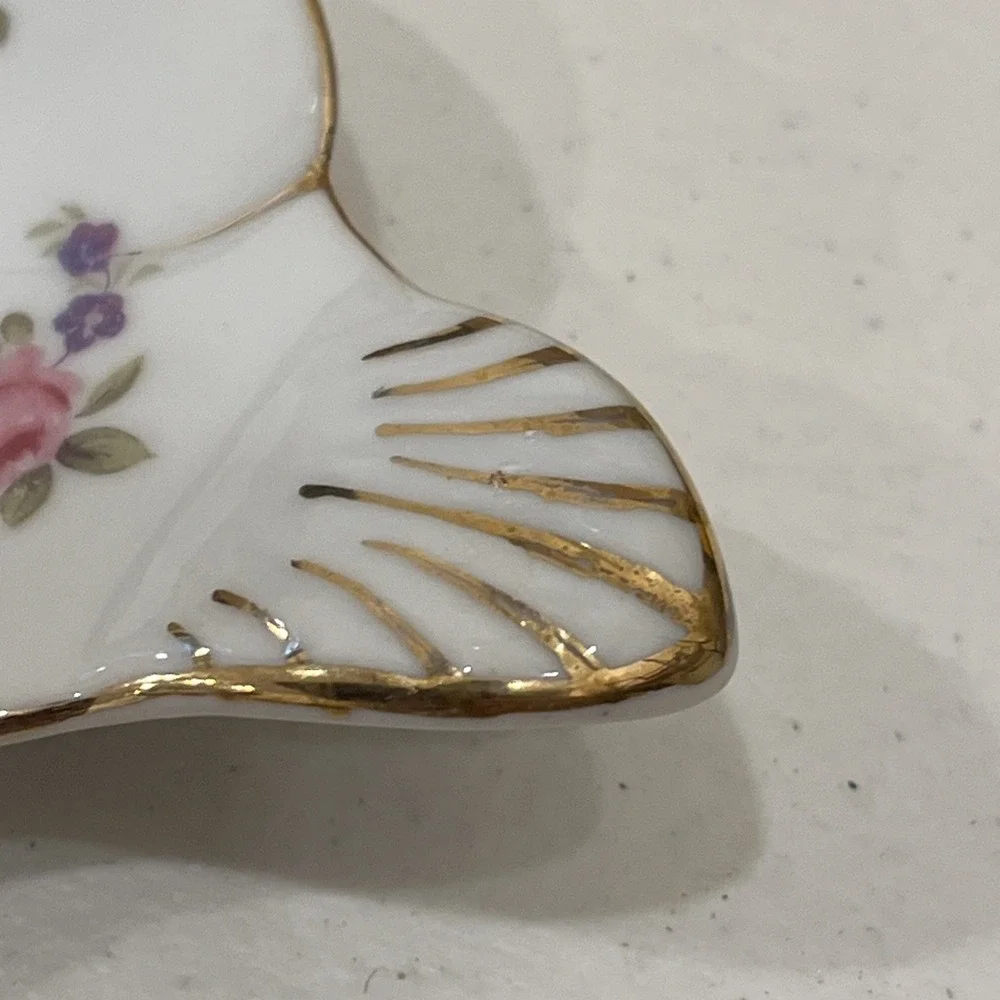 Small Bone China Tea Strainer Crown Staffordshire England Pink Roses Unmarked